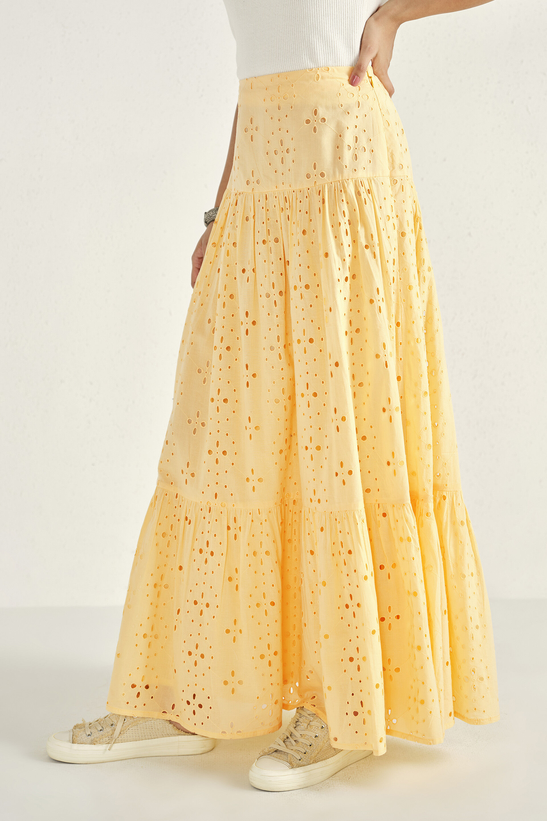 Mellow Yellow Schiffli Skirt, Yellow, image 3